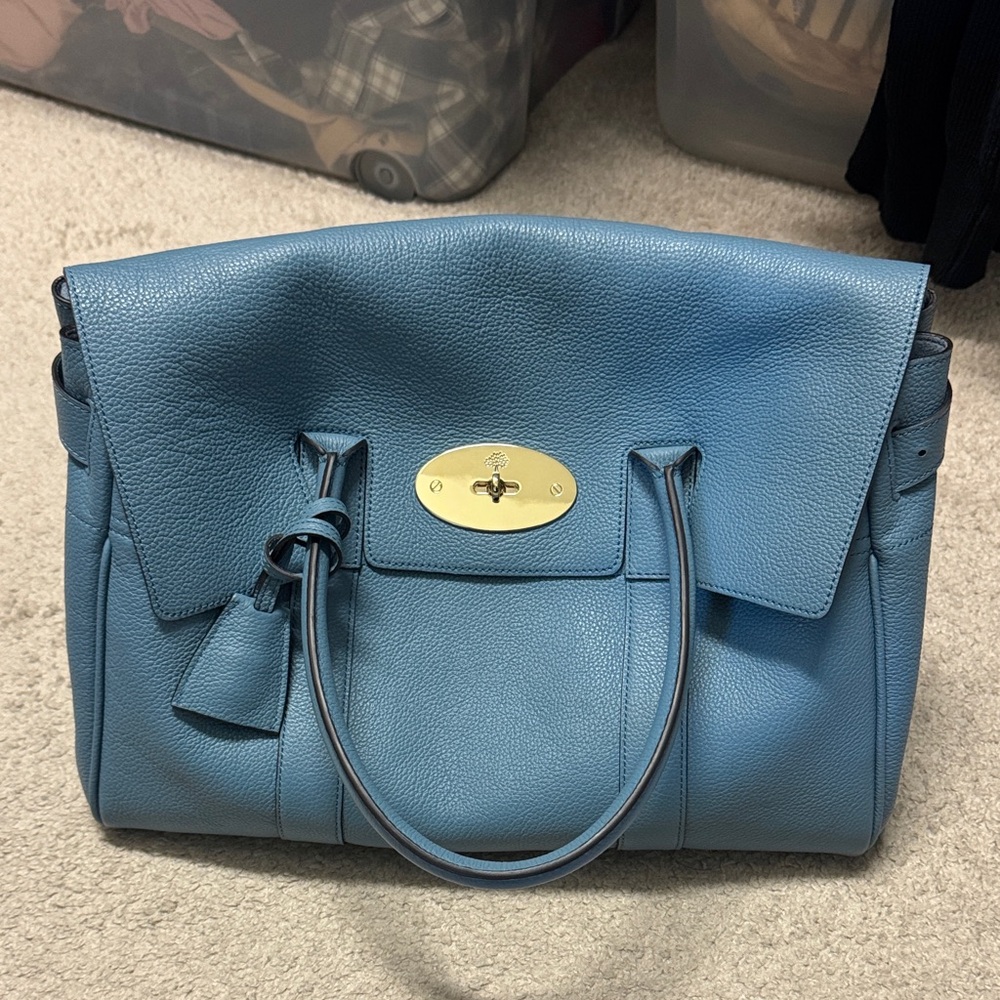 Mulberry Blue Satchel with Gold Accents